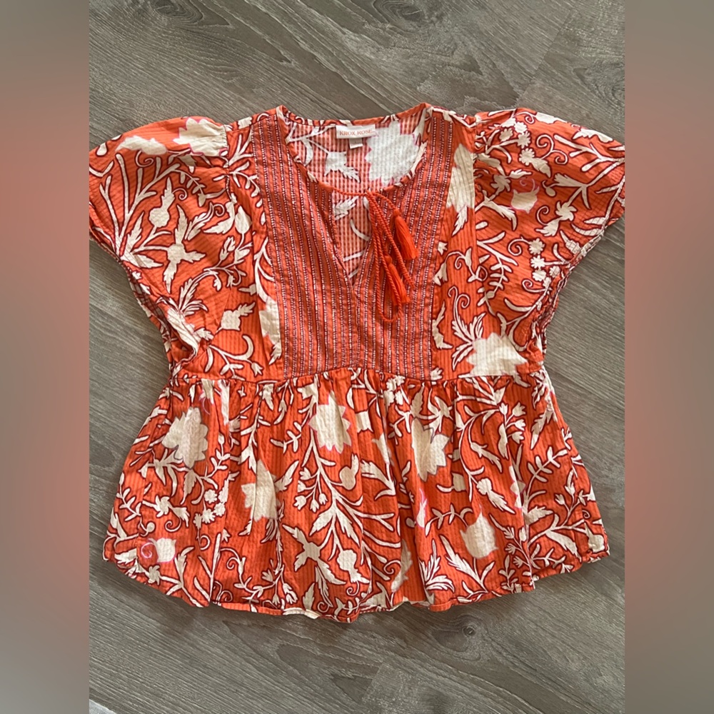 Knox Rose Floral Rust Peasant Top